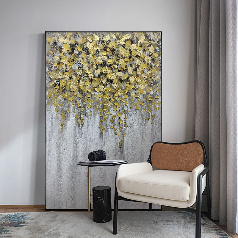 Handmade Gold Foil Abstract Oil Painting Top Selling Wall Art Modern Yellow and White Color Picture Canvas Home Decor For Living Room No Frame The Fauna Place