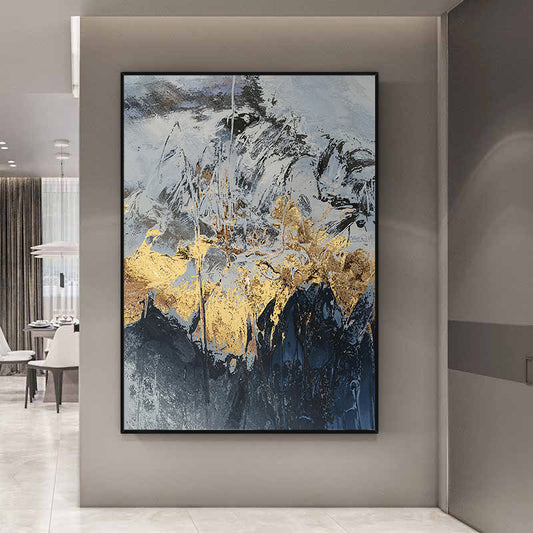 Best Art  Blue Gray Yellow Abstract Gold Foil Oil Painting Canvas Handmade Painting Home Decor Oil Painting Artwork No Frame The Fauna Place