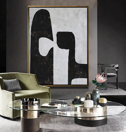 Handmade Top Selling Abstract Oil Painting  Wall Art Modern Minimalist Black and White Picture Canvas Home Decor For Living Room No Frame The Fauna Place