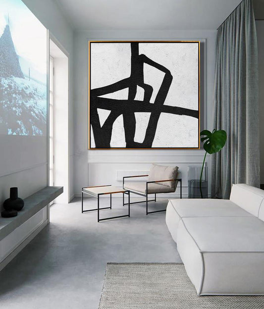 Hand-painted Black and White Abstract Painting Minimalist Art Modern Wall Art Decor Textured Painting on Canvas The Fauna Place