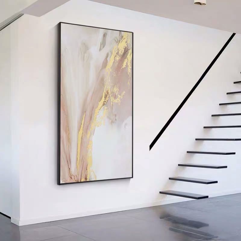 Top Selling Handmade Abstract Oil Painting Wall Art Modern Minimalist Pink Gold Foil Picture Canvas Home Decor For Living Room Bedroom No Frame The Fauna Place