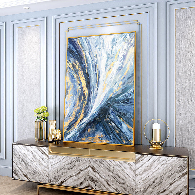 Modern Wall Art Pictures 100% hand painted Gold Foil Blue Canvas Oil Painting Wall Pictures For Living Room Decor Abstract Art No Frame The Fauna Place