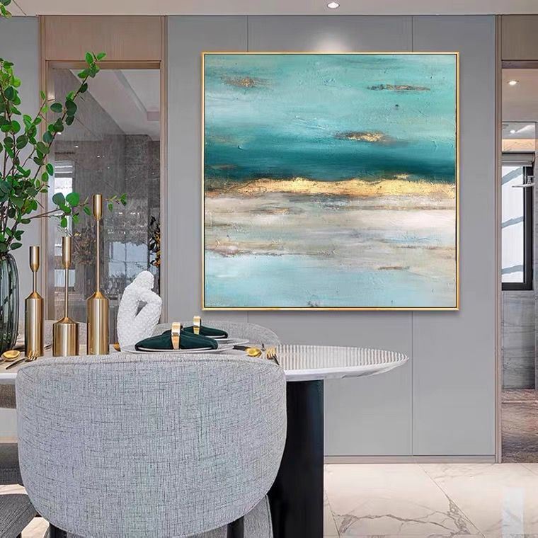 Hand Painted Abstract blue ocean oil painting seaside handmade Wall art Picture for Living room bedroom home decoration gift The Fauna Place