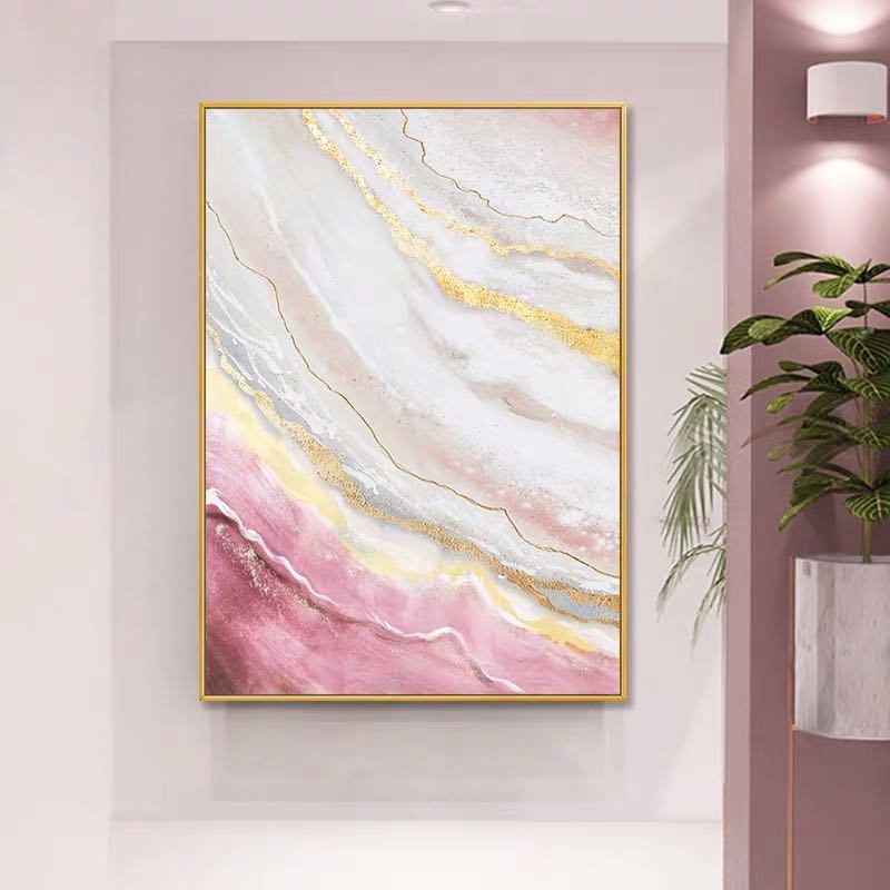 Hand Painted Gold Foil Abstract Oil Painting Wall Art Modern Minimalist Pink Marble Picture Canvas Home Decor For Living Room No Frame The Fauna Place