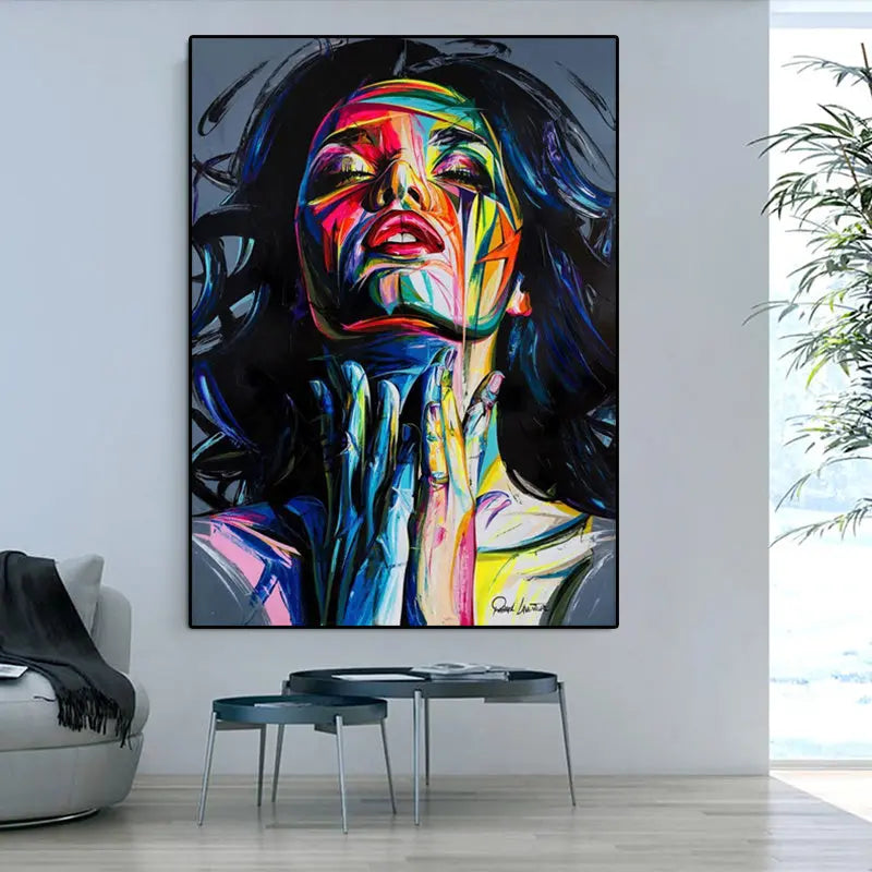 Ha's Art 100% Handmade Large Home Decor Francoise Nielly Face Oil Painting Wall Art Fashion Picture Portrait Palette Knife Canvas Acrylic Texture Colourful No Framed The Fauna Place