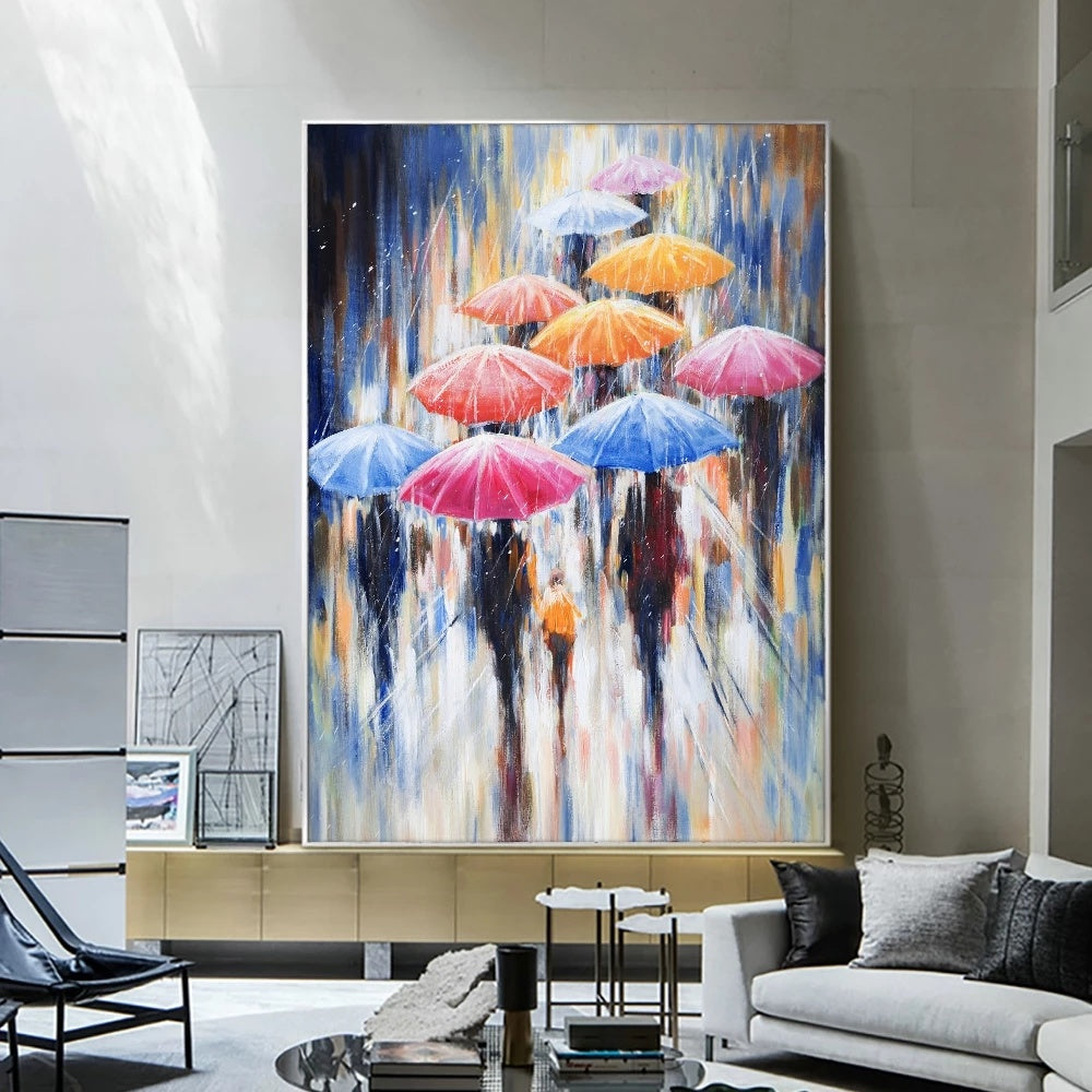 Large Umbrella Rain Hand Painted Oil Painting Lover Rain Landscape Hand Painted Acrylic Paint On Canvas Unique Gift For Home Decor The Fauna Place