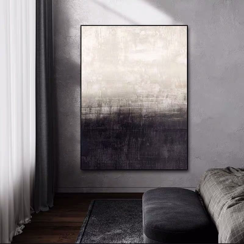 Handmade Abstract Oil Painting Wall Art Modern Black and White Minimalist On Canvas Home Decoration For Living Room No Frame The Fauna Place