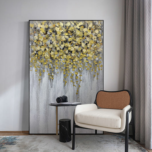 Handmade Gold Foil Abstract Oil Painting Top Selling Wall Art Modern Yellow and White Color Picture Canvas Home Decor For Living Room No Frame The Fauna Place