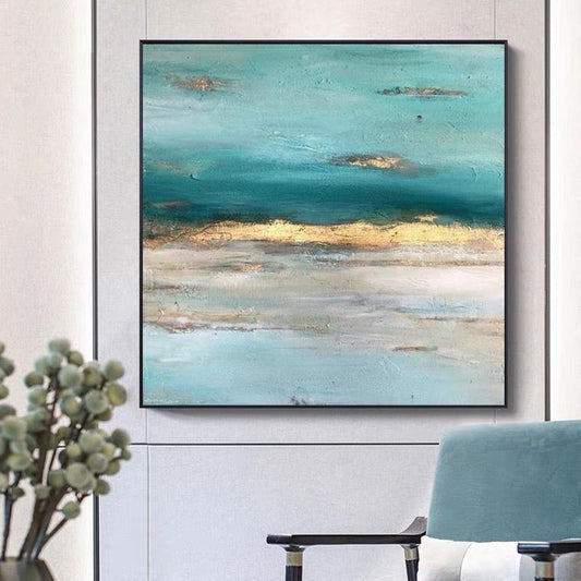 Hand Painted Abstract blue ocean oil painting seaside handmade Wall art Picture for Living room bedroom home decoration gift The Fauna Place