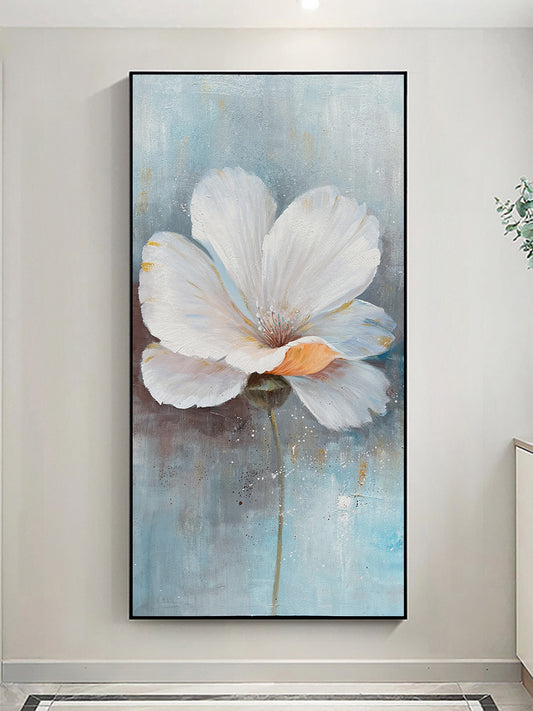 White flower thick large size square picture oil canvas painting abstract sitting room dining-room wall no framework The Fauna Place