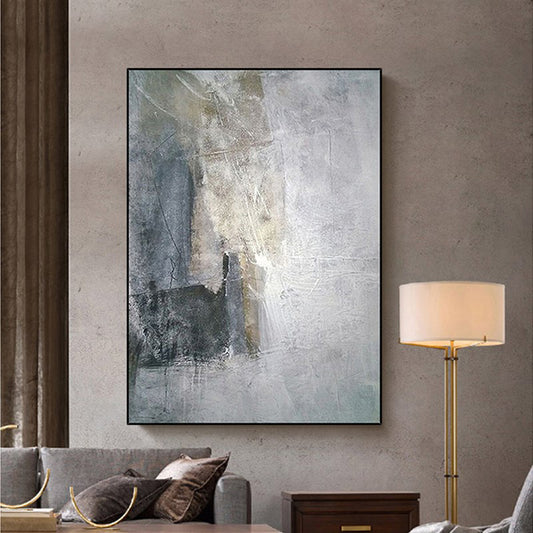 Hand-Painted Abstract Oil Painting Decorative Painting Simple Nordic Model Room Retro Gray Painting The Fauna Place