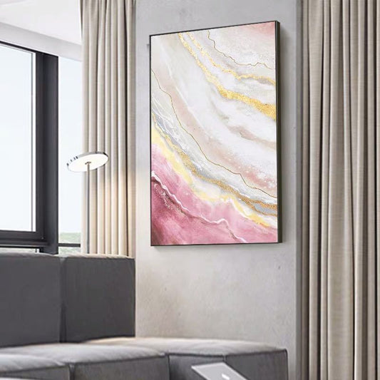 Hand Painted Gold Foil Abstract Oil Painting Wall Art Modern Minimalist Pink Marble Picture Canvas Home Decor For Living Room No Frame The Fauna Place