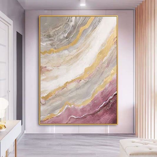 Modern Gold Foil Abstract Oil Painting Artist Hand-painted High Quality pink Oil Painting for Living Room Decor Wall Art No Frame The Fauna Place