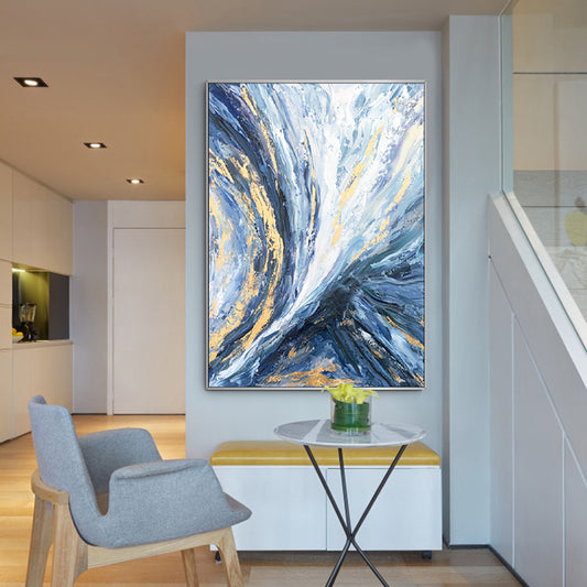 Modern Wall Art Pictures 100% hand painted Gold Foil Blue Canvas Oil Painting Wall Pictures For Living Room Decor Abstract Art No Frame The Fauna Place