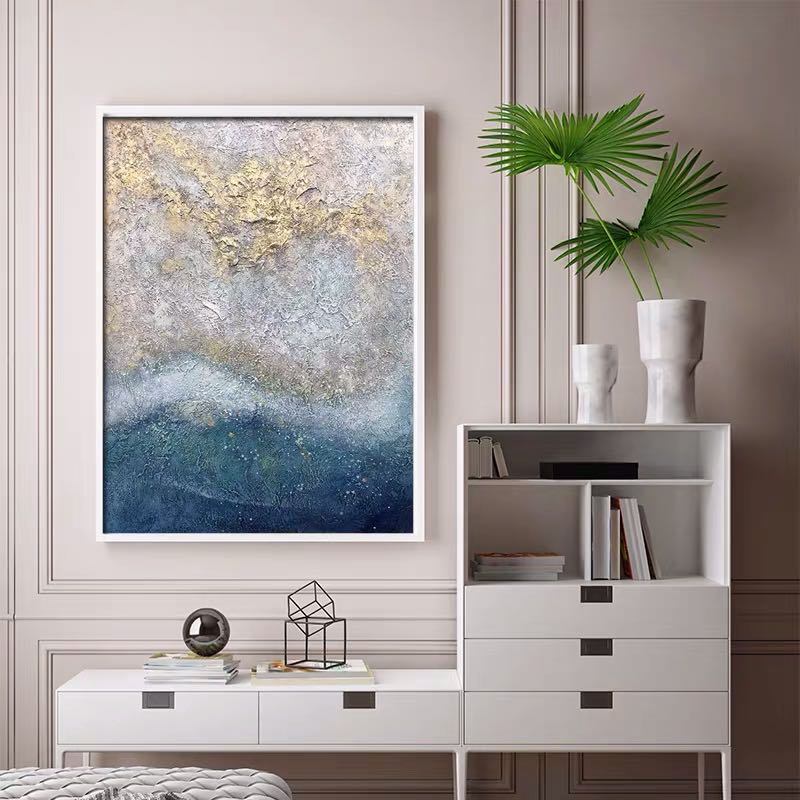 Hand Painted Abstract Oil Painting Wall Art Modern Blue Picture Minimalist On Canvas Home Decoration For Living Room No Frame The Fauna Place