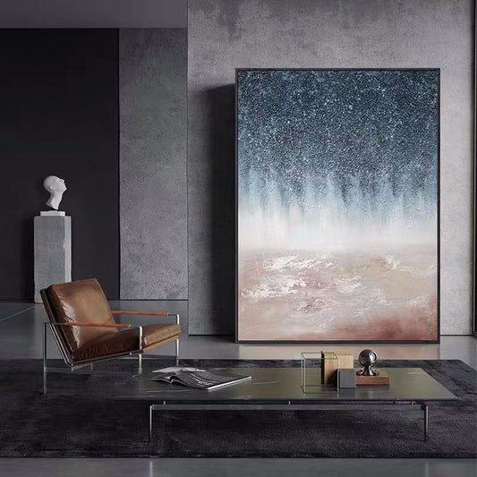 Hand-Painted Large Oil Painting Thick Texture Abstract Hanging Wall Art Dark Blue Decorative Murals Picture For Porch villa The Fauna Place